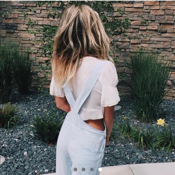 LILY ASHWELL TAN AND CREAM PLAID OVERALLS PERFECT FOR SUMMER TO FALL - Picture 4 of 4